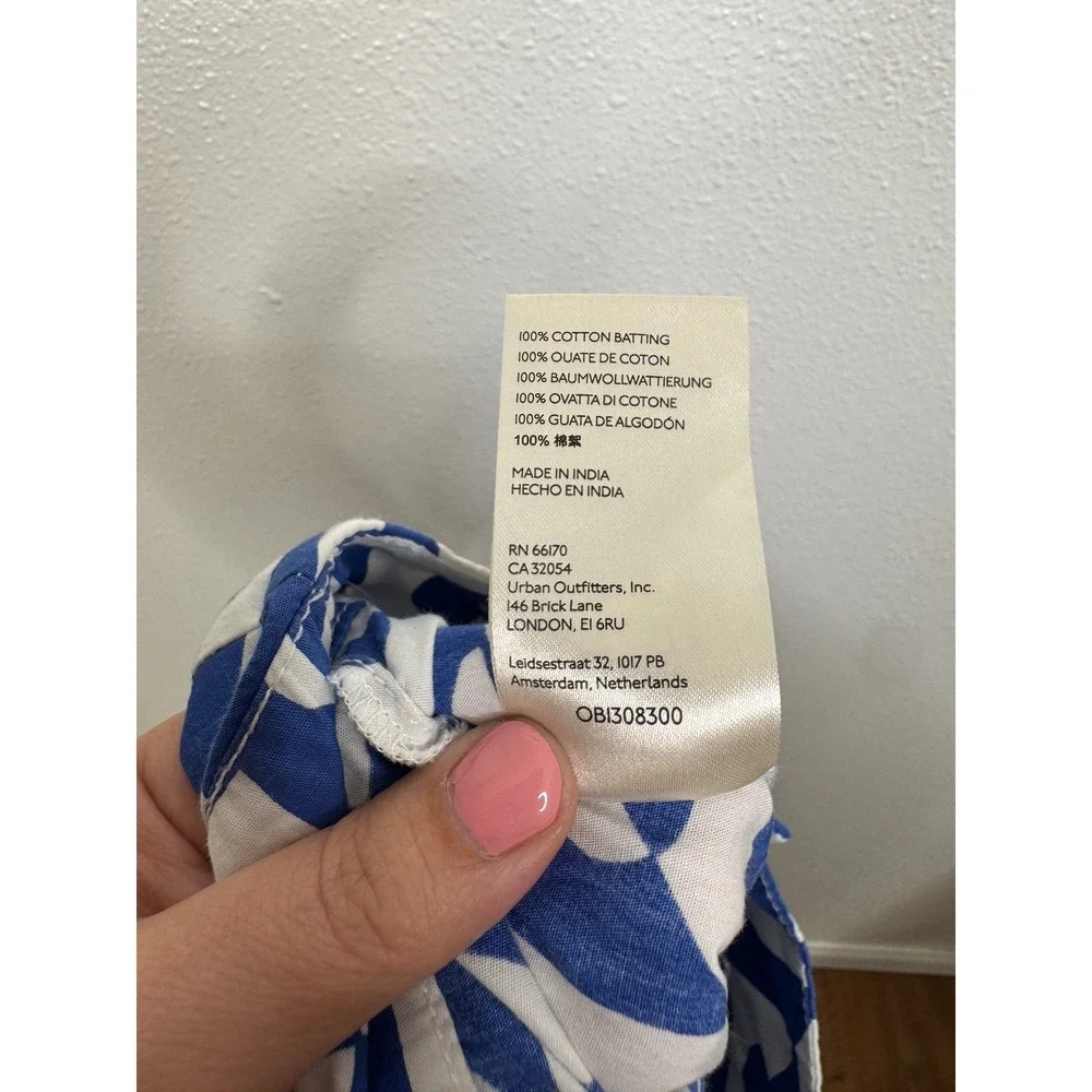 Free People‎ Blue White Geometric Tile Print Wide Leg Pants Women Size 0 Cotton